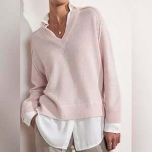 Brochu Walker The Looker Layered Pink V-Neck Sweater Wool Cashmere Size Large